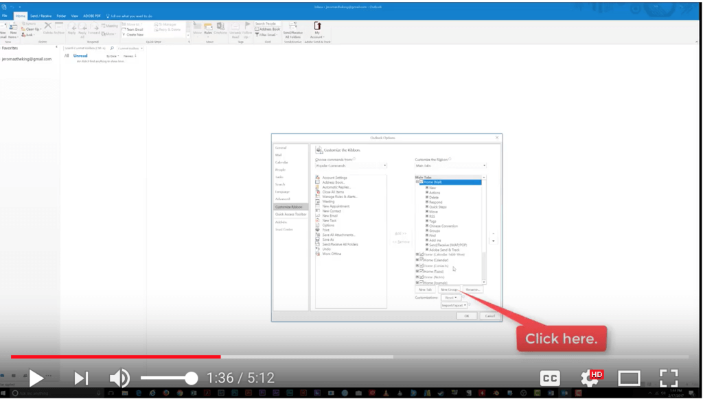 Customize the Ribbon Bar in Microsoft Outlook 2016 Parkway Tech