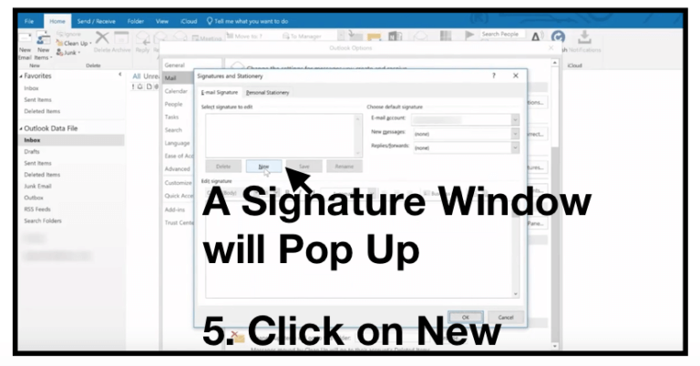 Step Five: When the Signature window opens, Click on New.